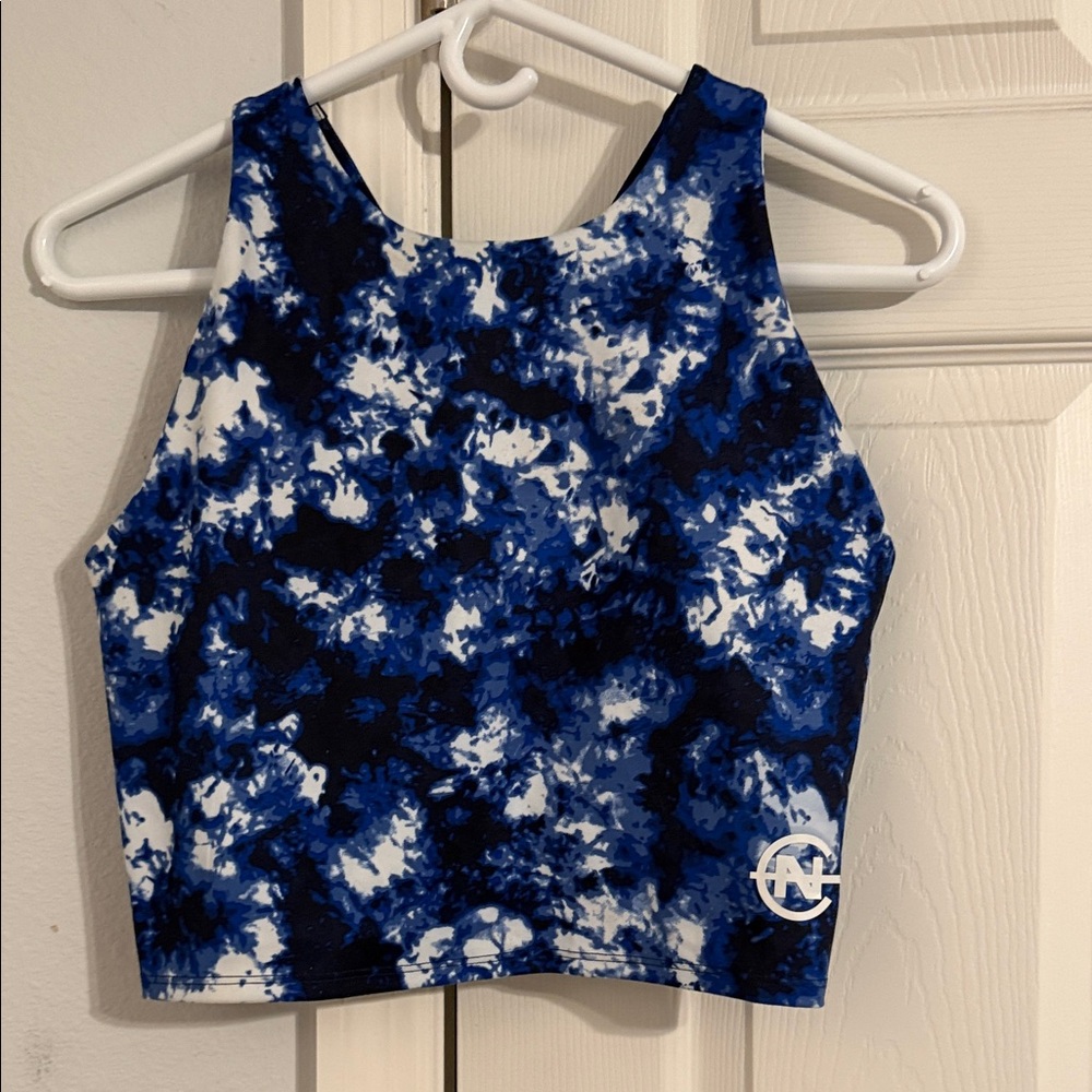 Nautica Blue/White Tie-Dye Exercise and Swim Crop Top